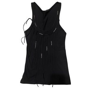 Kikiriki Black Beaded Fringe Tank Top Size XS/S‎ Grunge Goth Y2K Rock Festival